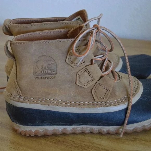 SOREL Tan & Black Waterproof Womens Lace up Duck Boot Size 5.5 - Picture 8 of 11